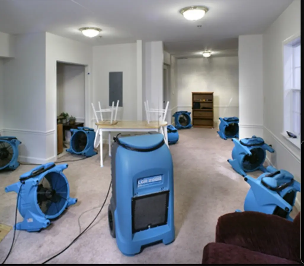 Air movers and dehumidifier setup for Water Damage Restoration in Whitemarsh